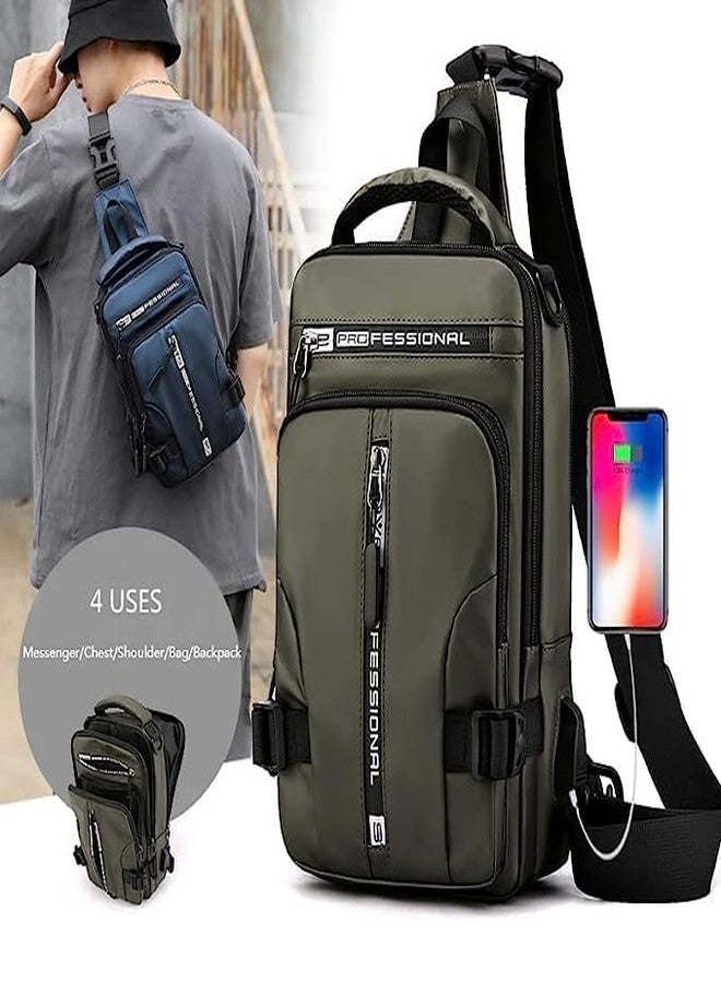 LOCANS Men cross backpack Sling Bag black green Waterproof Sling Backpack Bag Sling Bag For Men & Women Bag with USB Charging Port for Travel Hiking Jogging Gym Picnic Daily Use (MULTICOLOR) - Image 5